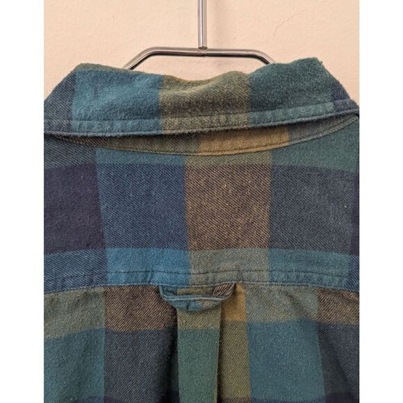 Mens Eddie Bauer Flannel Plaid Shirt Size Large Blue Green - Picture 5 of 9